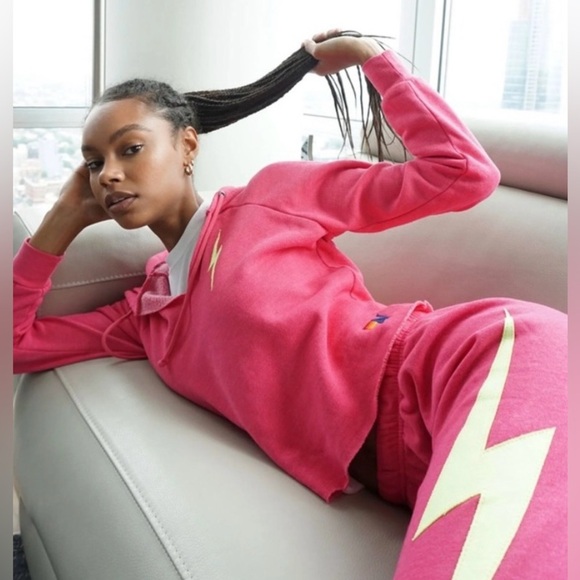 Aviator Nation Women’s Pink/Yellow Bolt Stitch Sweatpants/Joggers | PRELOVED⚡️🩷 - Picture 10 of 11